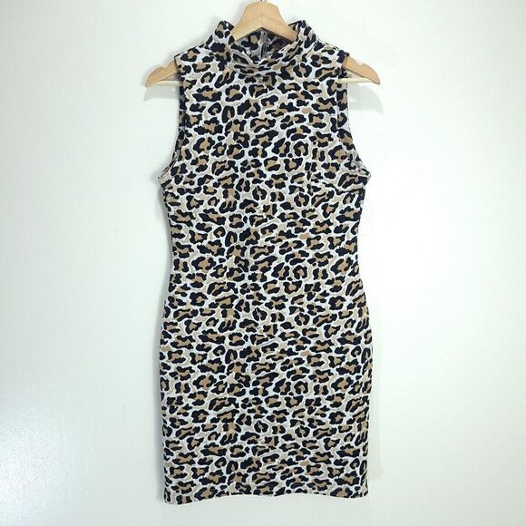 Lord & Taylor Design Lab Leopard Print Mock Neck Sheath Dress - Picture 1 of 10